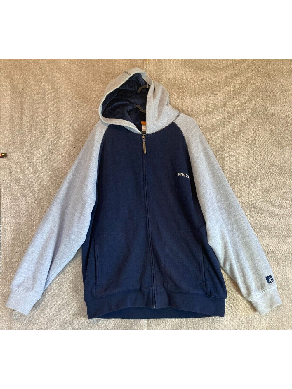 Mens Sz XL AND 1 Hooded Sweater Blue Gray Full Zip Fleece Lined